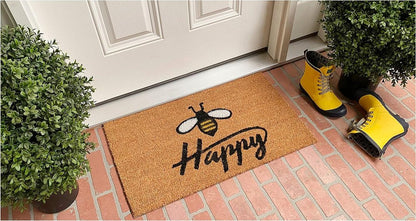 24" X 36" Natural and Black Coir Bumblee Bee Happy Outdoor Door Mat