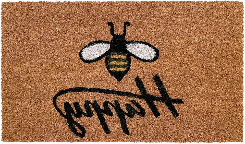24" X 36" Natural and Black Coir Bumblee Bee Happy Outdoor Door Mat