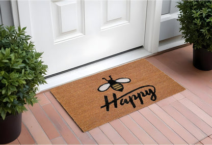 24" X 36" Natural and Black Coir Bumblee Bee Happy Outdoor Door Mat