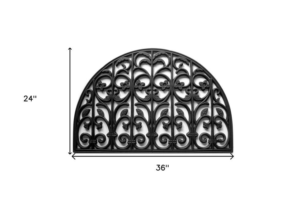 24" X 36" Black Rubber Scrollwork Outdoor Semi Circle Door Mat