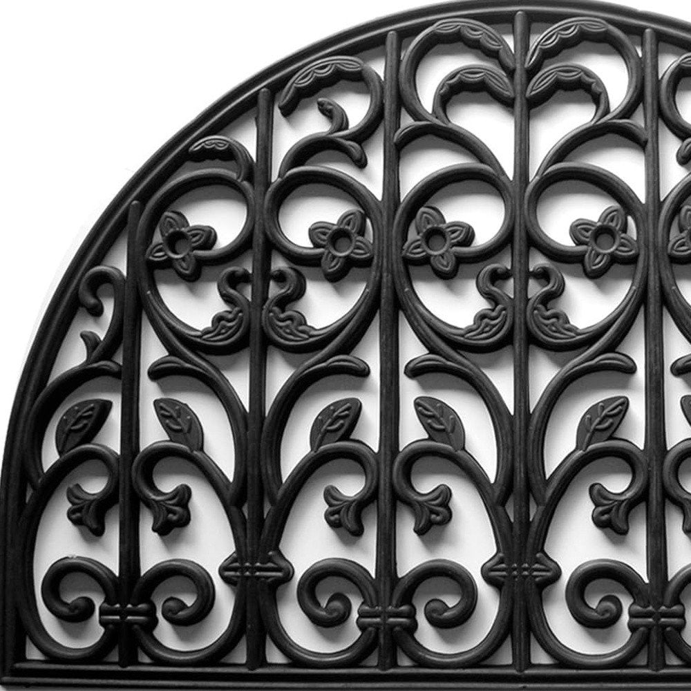 24" X 36" Black Rubber Scrollwork Outdoor Semi Circle Door Mat
