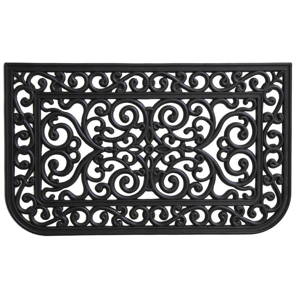 18" X 30" Black Rubber Scrollwork Outdoor Door Mat