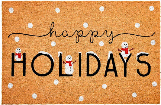 17" X 29" Natural Black and White Coir Happy Holidays Outdoor Christmas Door Mat