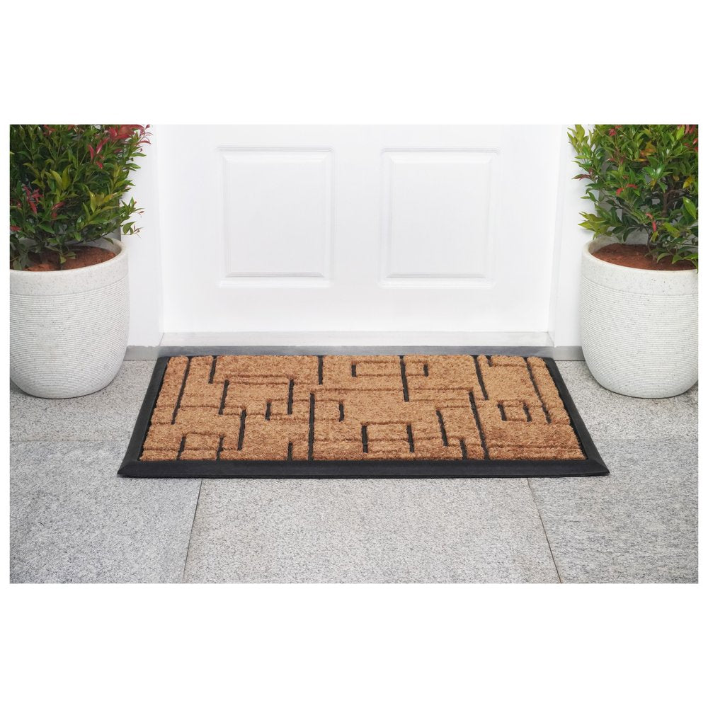 24" X 36" Natural and Black Coir Geometric Outdoor Door Mat