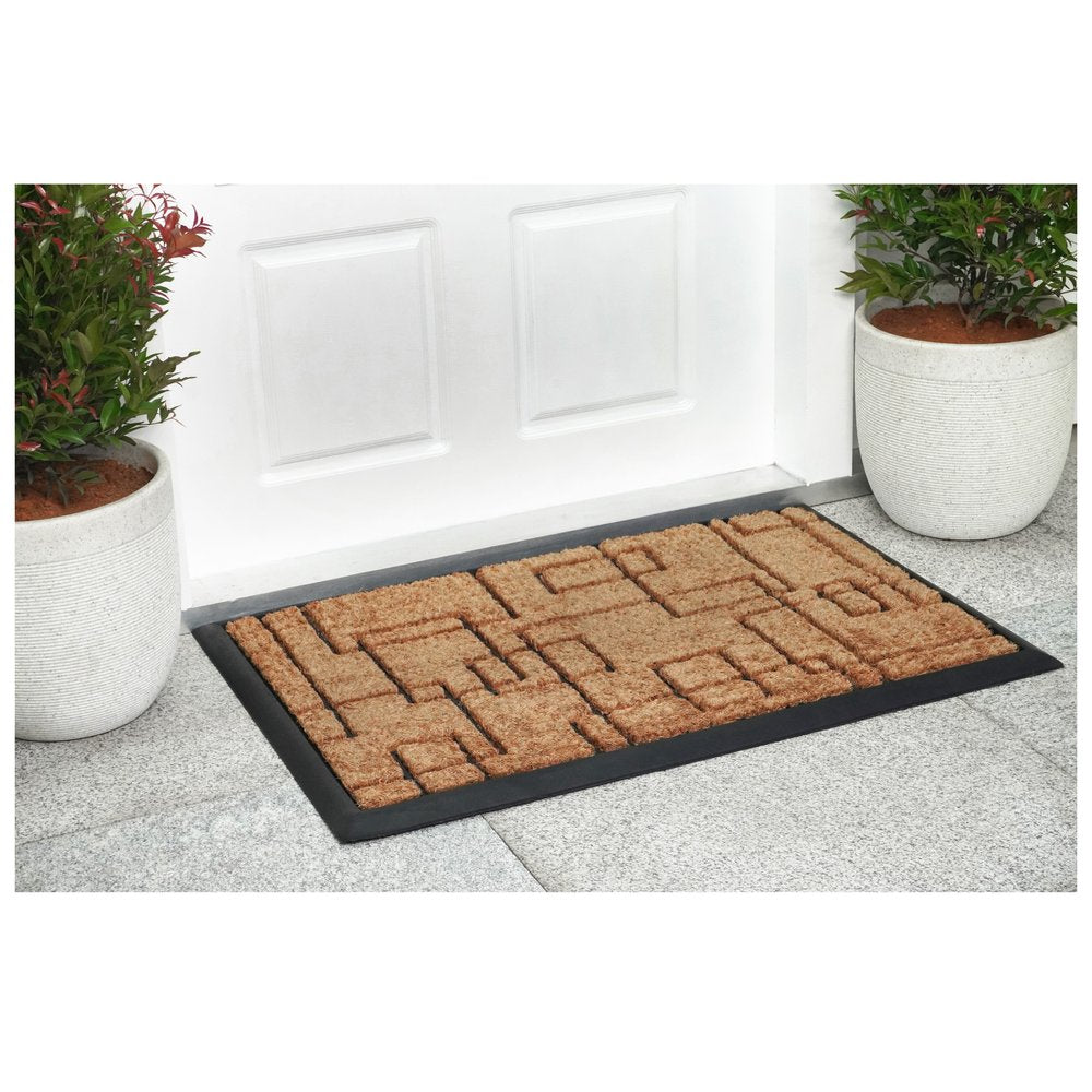 24" X 36" Natural and Black Coir Geometric Outdoor Door Mat
