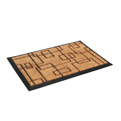 24" X 36" Natural and Black Coir Geometric Outdoor Door Mat