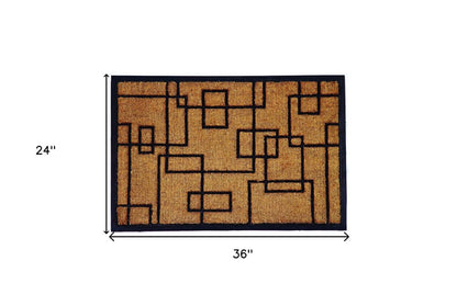 24" X 36" Natural and Black Coir Geometric Outdoor Door Mat
