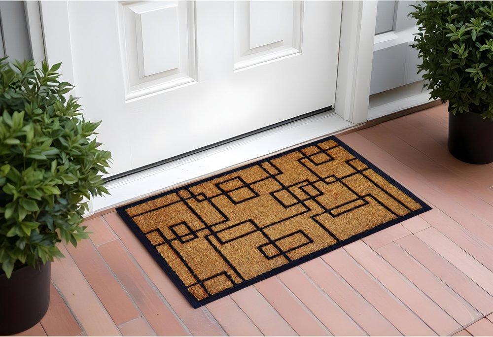 24" X 36" Natural and Black Coir Geometric Outdoor Door Mat