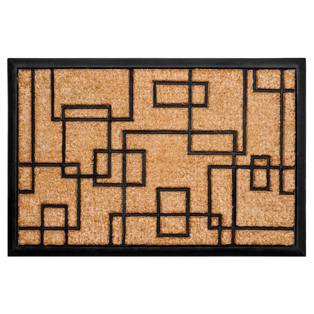 24" X 36" Natural and Black Coir Geometric Outdoor Door Mat