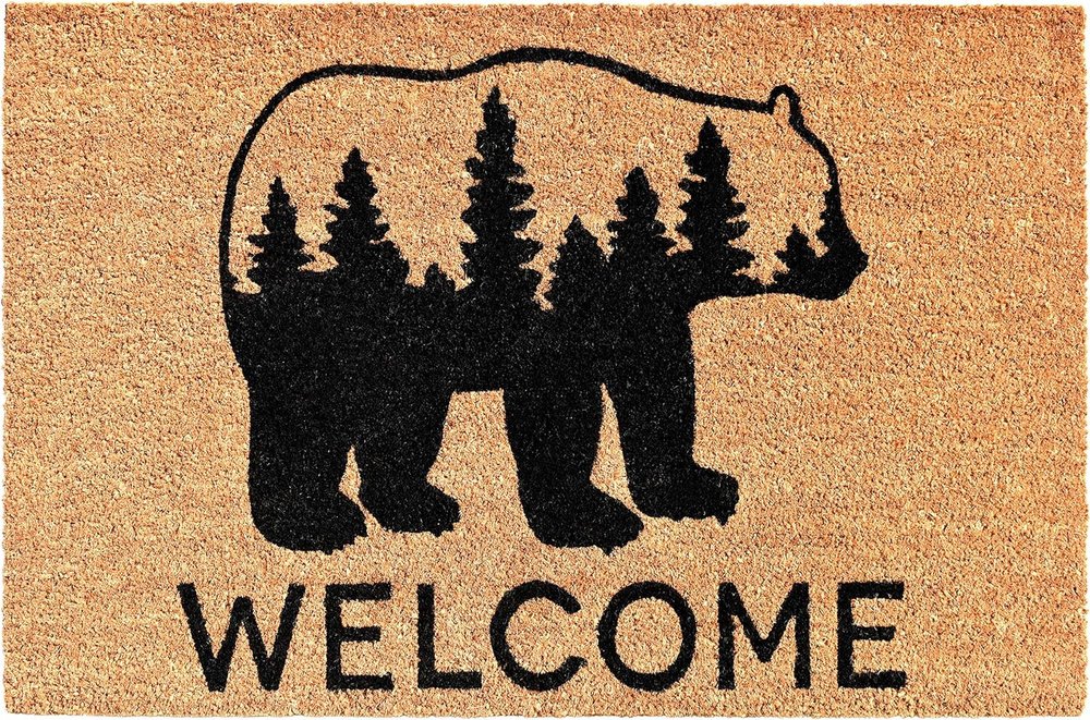 24" X 36" Natural and Black Coir Bear Welcome Outdoor Door Mat