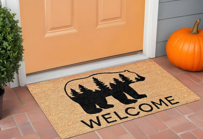 24" X 36" Natural and Black Coir Bear Welcome Outdoor Door Mat