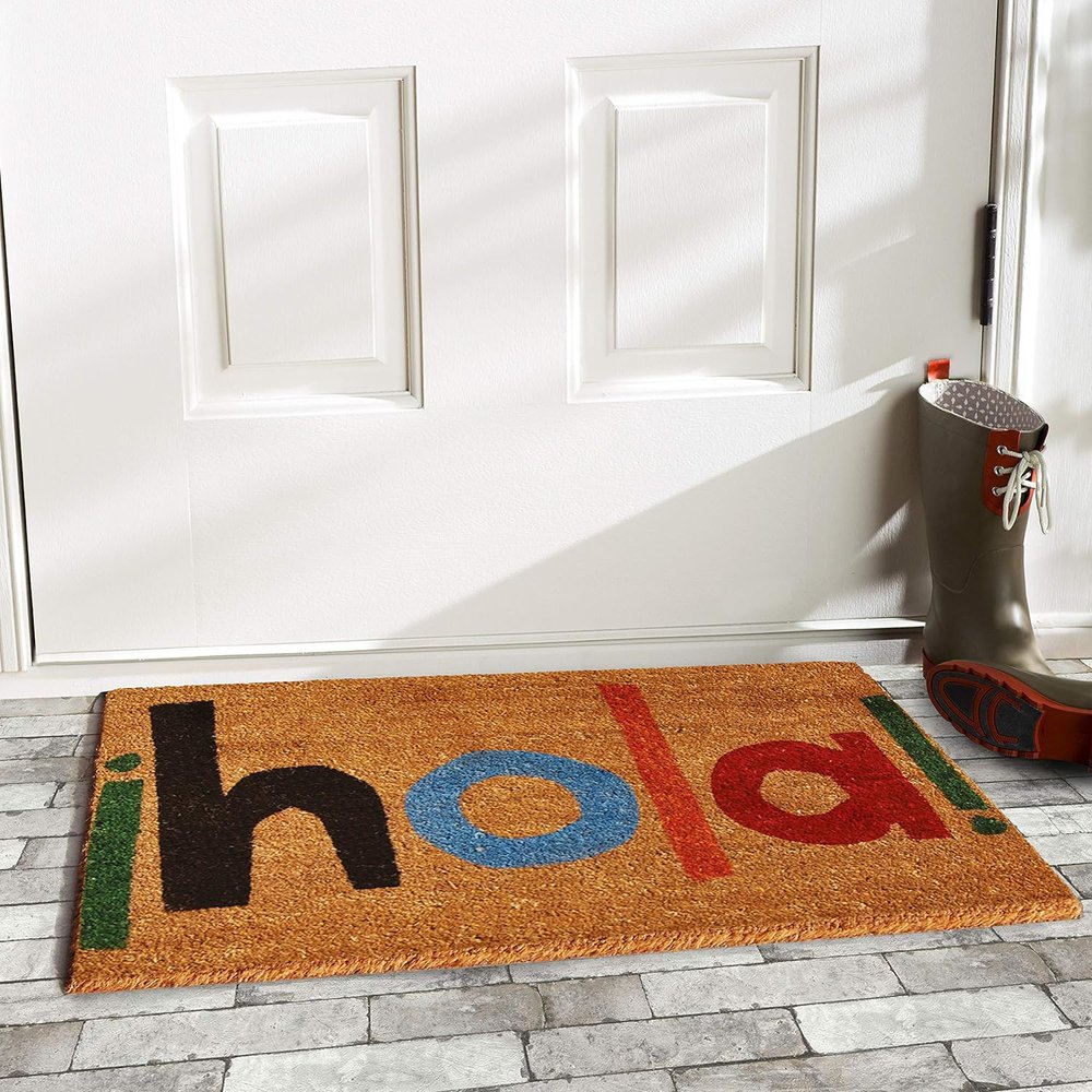 17" X 29" Natural Blue and Black Coir Hola Outdoor Door Mat