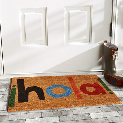 17" X 29" Natural Blue and Black Coir Hola Outdoor Door Mat