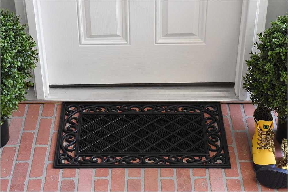 18" X 30" Black Rubber Geometric Outdoor Door Mat