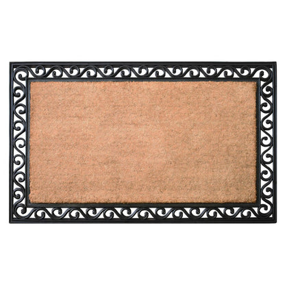 22" X 36" Natural and Black Coir Scrollwork Outdoor Door Mat