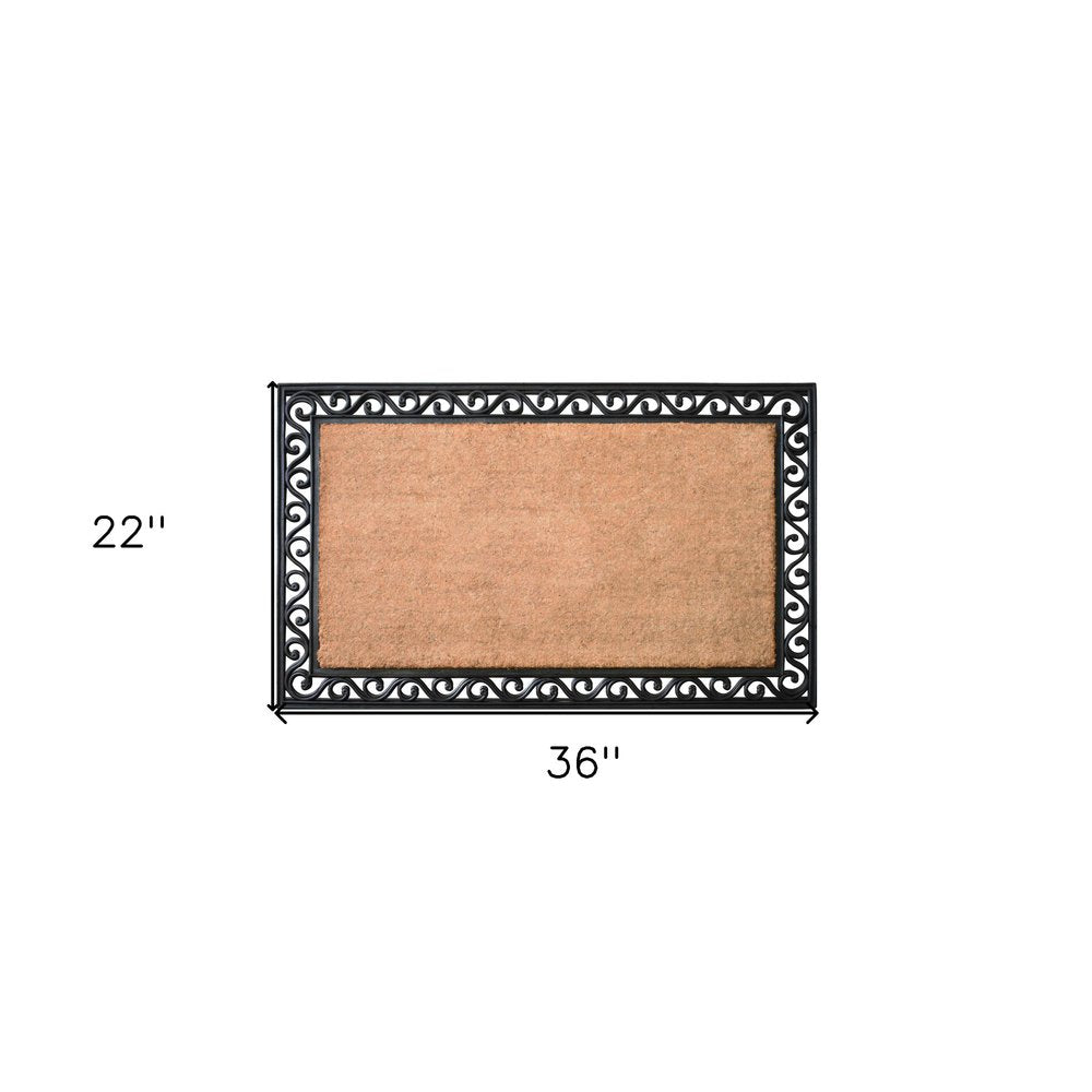 22" X 36" Natural and Black Coir Scrollwork Outdoor Door Mat