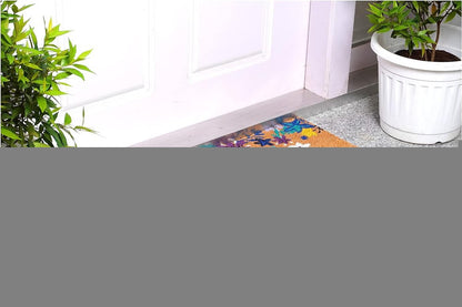 24" X 36" Natural Blue and Purple Coir Floral Hello Outdoor Door Mat