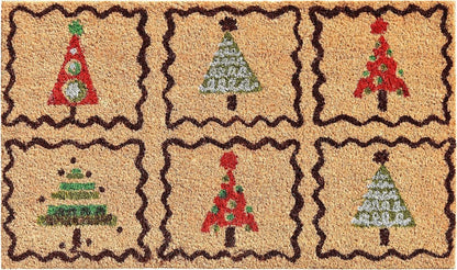 17" X 29" Natural Red and Black Coir Christmas Trees Outdoor Christmas Door Mat