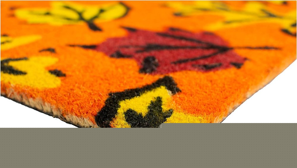 17" X 29" Orange Black and Yellow Coir Leaves Outdoor Fall Door Mat