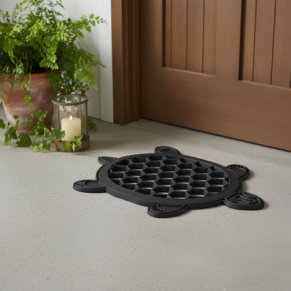 13" X 17" Black Rubber Geometric Outdoor Door Mat