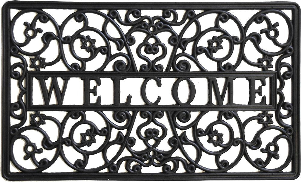 18" X 30" Black Rubber Scrollwork Welcome Outdoor Door Mat