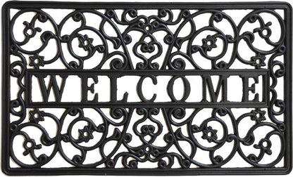 18" X 30" Black Rubber Scrollwork Welcome Outdoor Door Mat