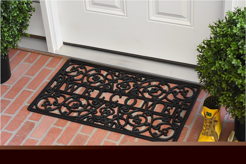 18" X 30" Black Rubber Scrollwork Welcome Outdoor Door Mat