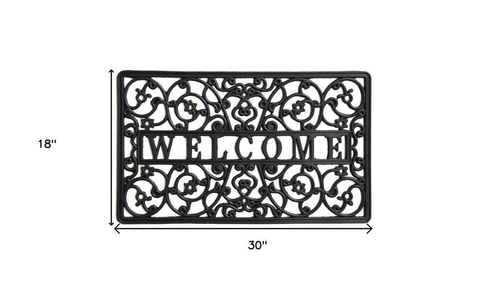 18" X 30" Black Rubber Scrollwork Welcome Outdoor Door Mat