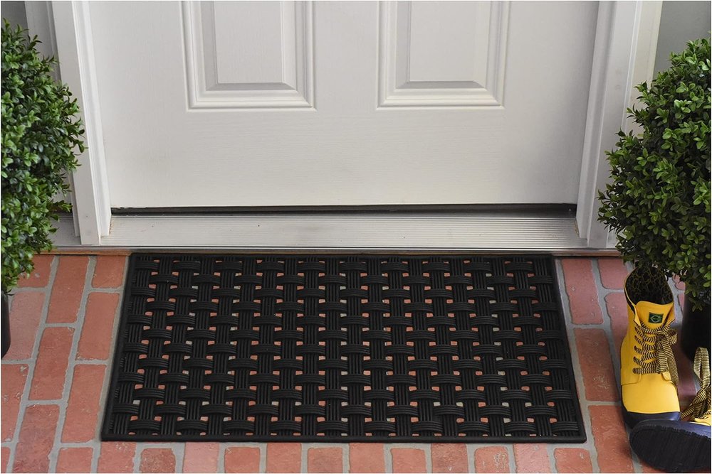 18" X 30" Black Rubber Weave Outdoor Door Mat