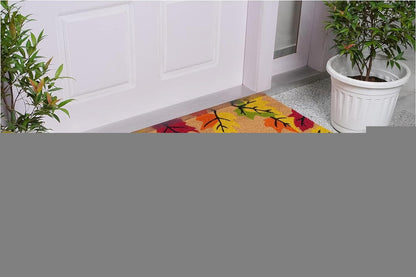 17" X 29" Natural Red and Yellow Coir Leaves Welcome Outdoor Fall Door Mat