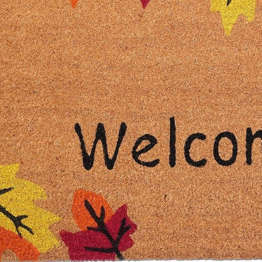 17" X 29" Natural Red And Yellow Leaves Welcome Outdoor Coir Door Mat