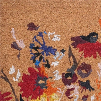 24" X 36" Natural Red and Yellow Coir Floral Outdoor Door Mat