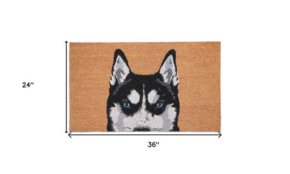 24" X 36" Natural Black and White Coir Siberian Husky Outdoor Door Mat