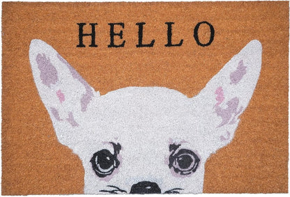 17" X 29" Natural Black and White Coir Chihuahua Hello Outdoor Door Mat