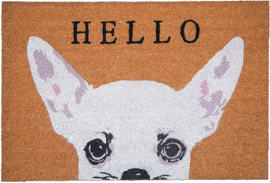 17" X 29" Natural Black and White Coir Chihuahua Hello Outdoor Door Mat
