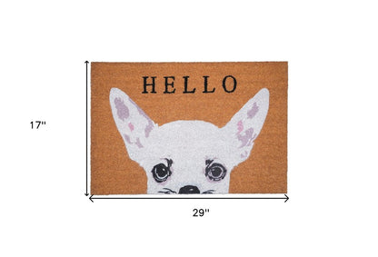 17" X 29" Natural Black and White Coir Chihuahua Hello Outdoor Door Mat