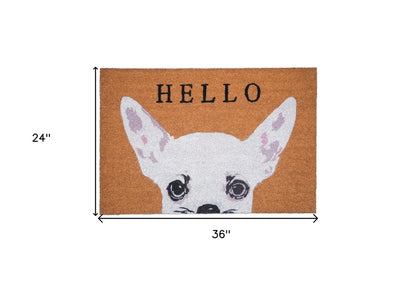 24" X 36" Natural Black and White Coir Chihuahua Hello Outdoor Door Mat