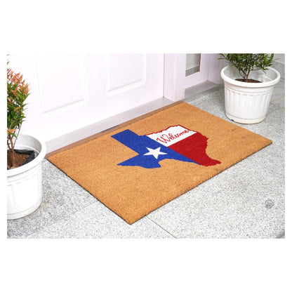 24" X 36" Natural Red White and Blue Coir Texas Outdoor Door Mat