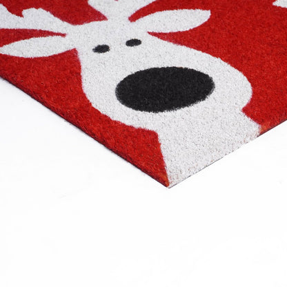 17" X 29" Red and White Coir Reindeer Outdoor Christmas Door Mat