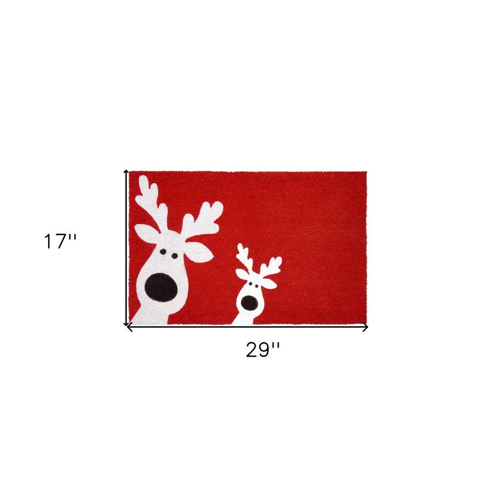 17" X 29" Red and White Coir Reindeer Outdoor Christmas Door Mat