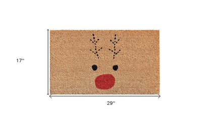 17" X 29" Natural Black and Red Coir Reindeer Outdoor Christmas Door Mat
