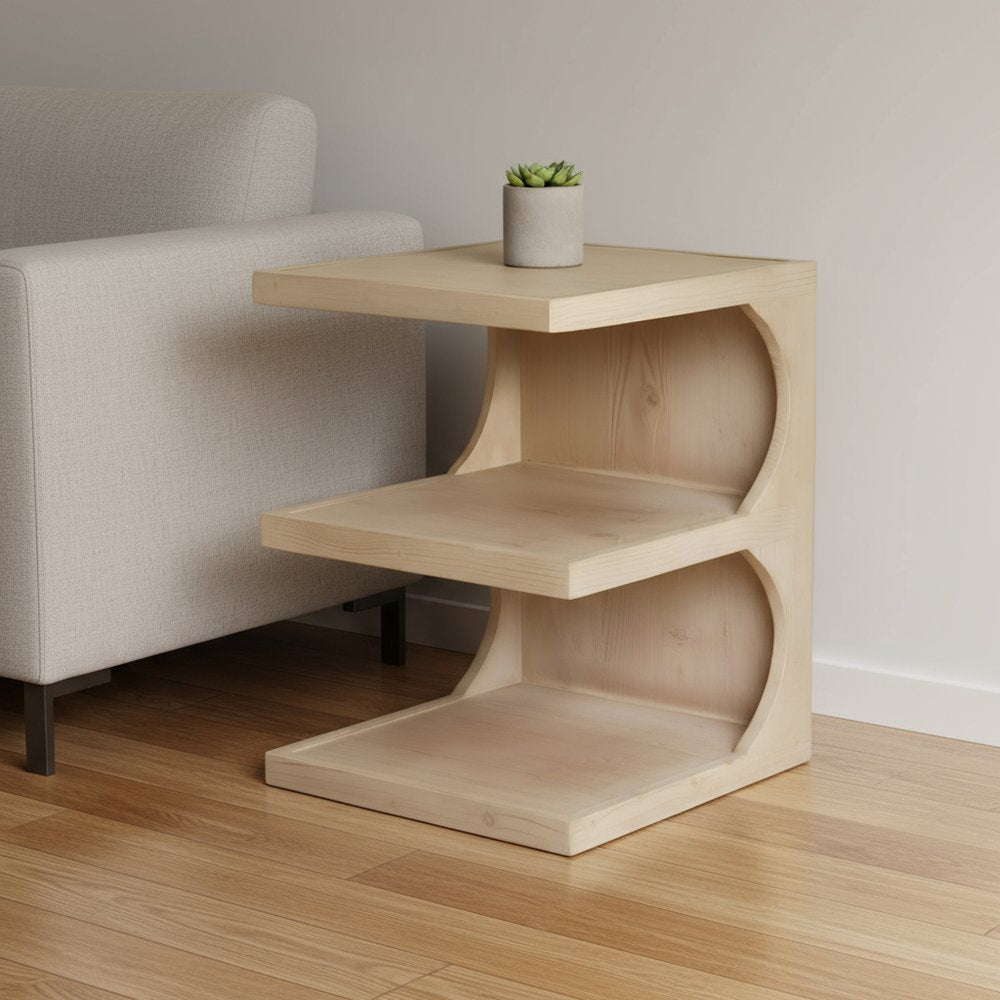 24" Natural Solid Wood End Table With Two Shelves