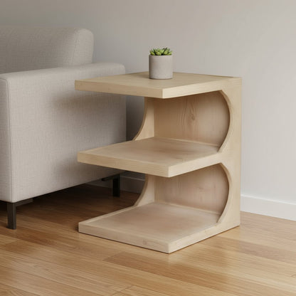 24" Natural Solid Wood End Table With Two Shelves