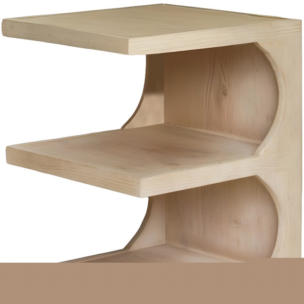 24" Natural Solid Wood End Table With Two Shelves