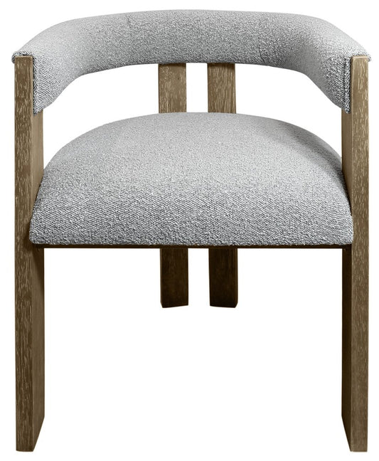 Gray and Brown Upholstered Boucle Open Back Dining Arm Chair