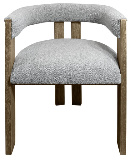 Gray and Brown Upholstered Boucle Open Back Dining Arm Chair