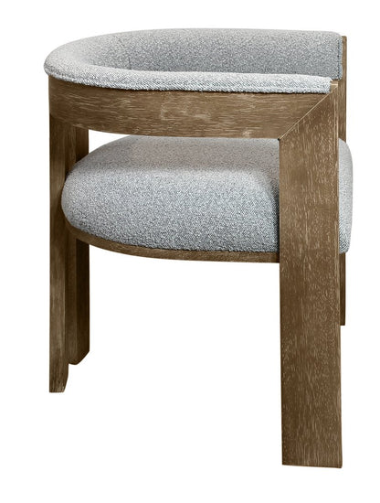 Gray and Brown Upholstered Boucle Open Back Dining Arm Chair