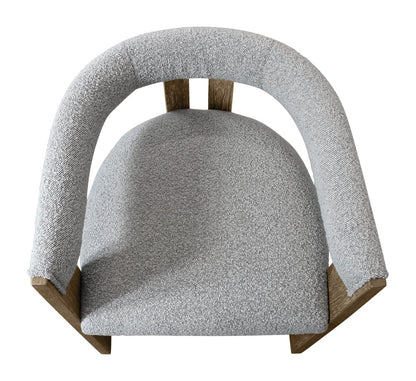 Gray and Brown Upholstered Boucle Open Back Dining Arm Chair