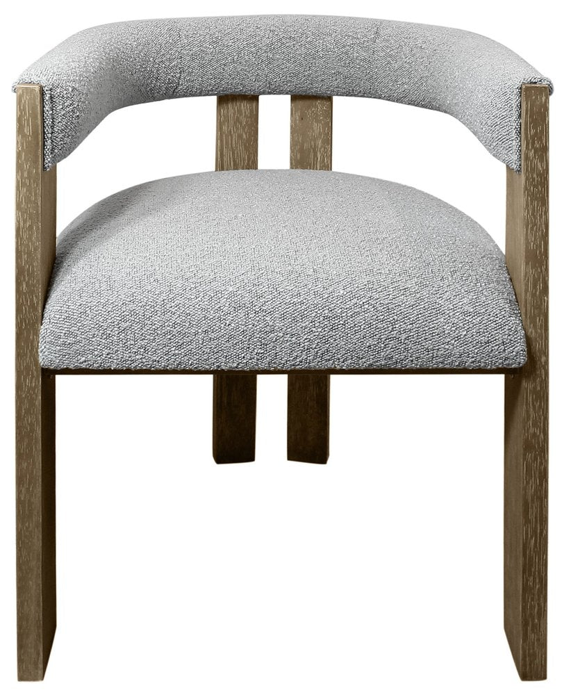 Gray and Brown Upholstered Boucle Open Back Dining Arm Chair