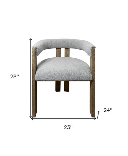 Gray and Brown Upholstered Boucle Open Back Dining Arm Chair